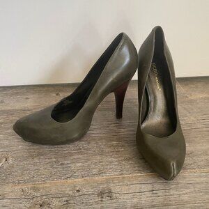 BCBGeneration Holmy Genuine Dark Leather Olive Green Hidden Platform Stilettos
